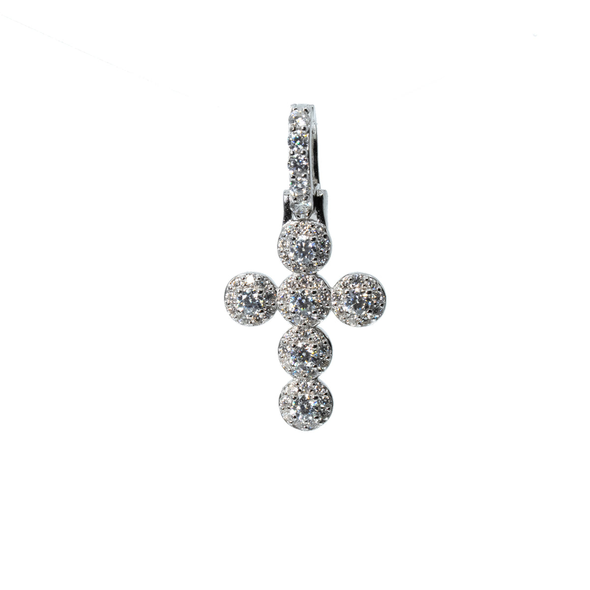 Round Cluster Moissanite Cross Pendant in 925 Sterling Silver 1.5ct