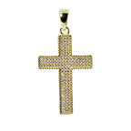 14K Gold Over Silver Moissanite Pavé Cross Pendant with Rope Edge