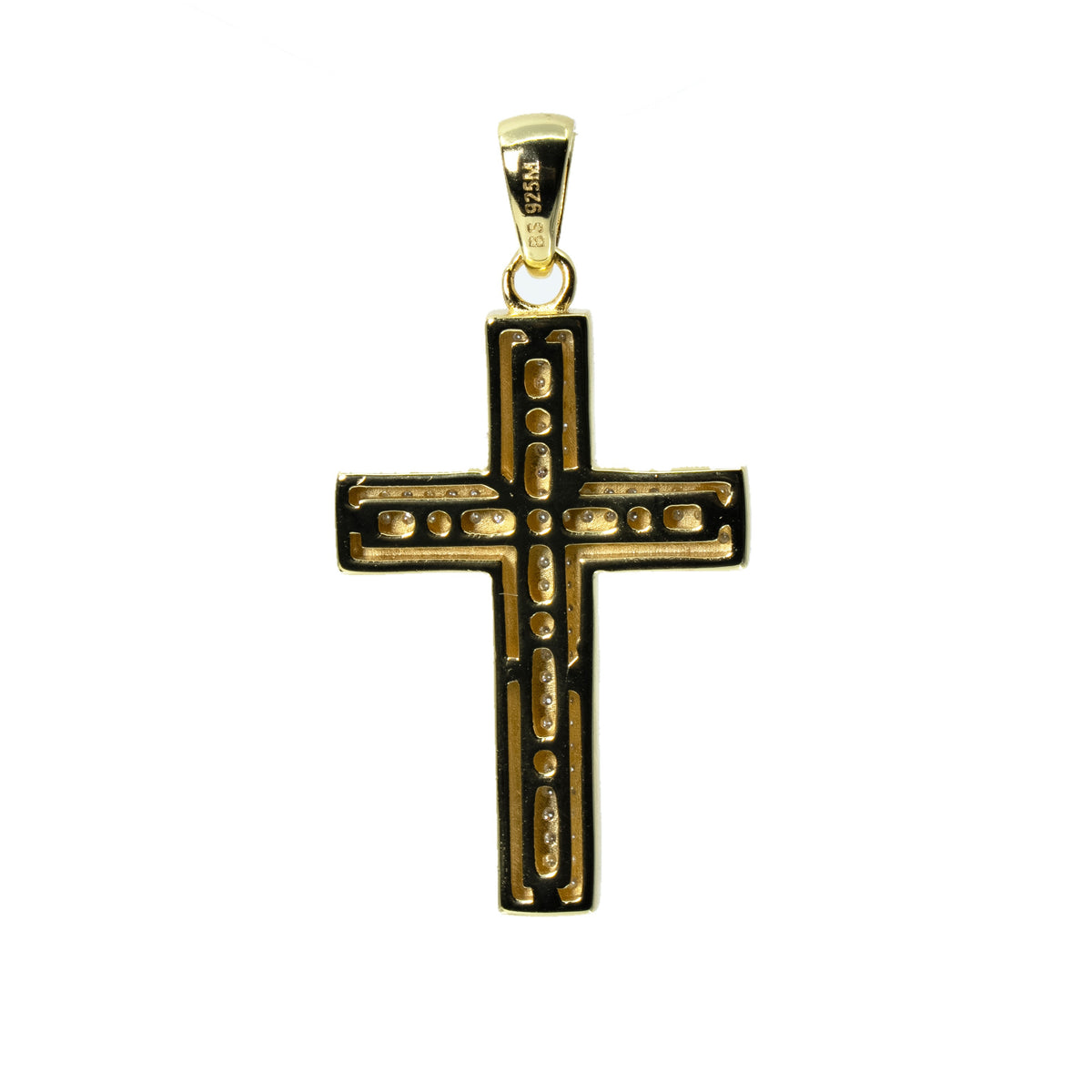 14K Gold Over Silver Moissanite Pavé Cross Pendant with Rope Edge (2)