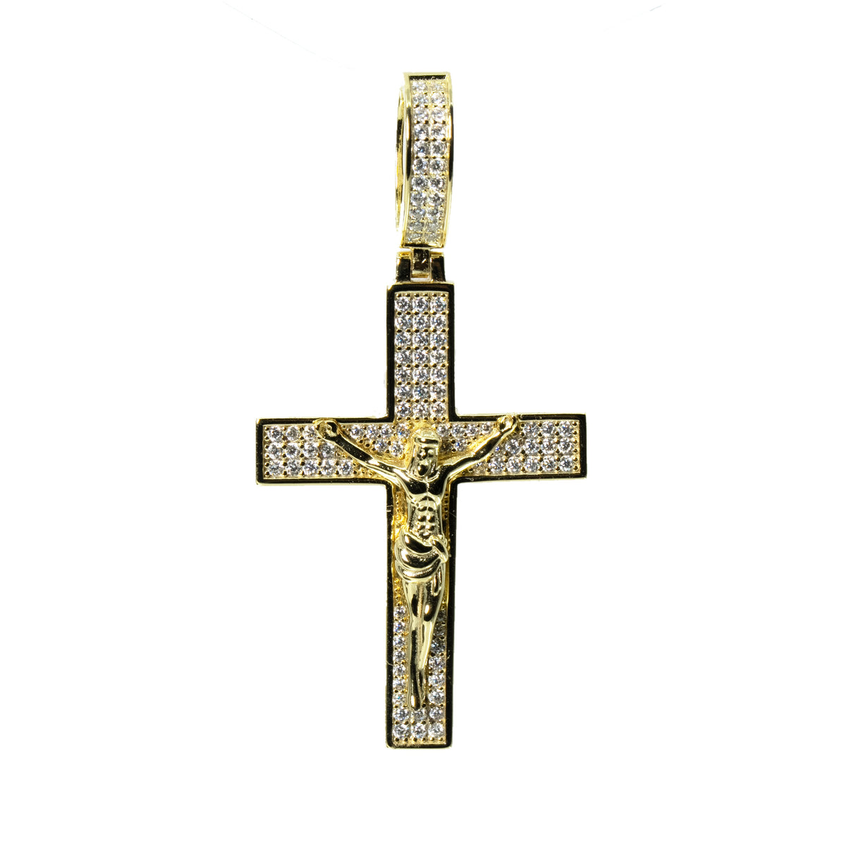 14K Gold Over Silver Moissanite Pave Jesus Crucifix Cross Pendant 2.5ct