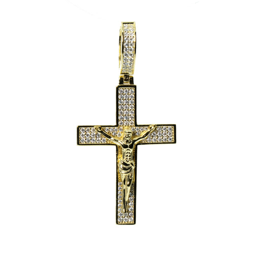 14K Gold Over Silver Moissanite Pave Jesus Crucifix Cross Pendant 2.5ct