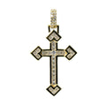 14K Gold Over Silver Geometric Cross Pendant with Moissanite Baguette and Round Accents 0.90ct