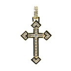14K Gold Over Silver Geometric Cross Pendant with Moissanite Baguette and Round Accents 0.90ct