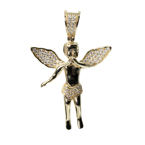 18K Gold Vermeil Silver Angel Wing Moissanite Accent Pendant 1ct