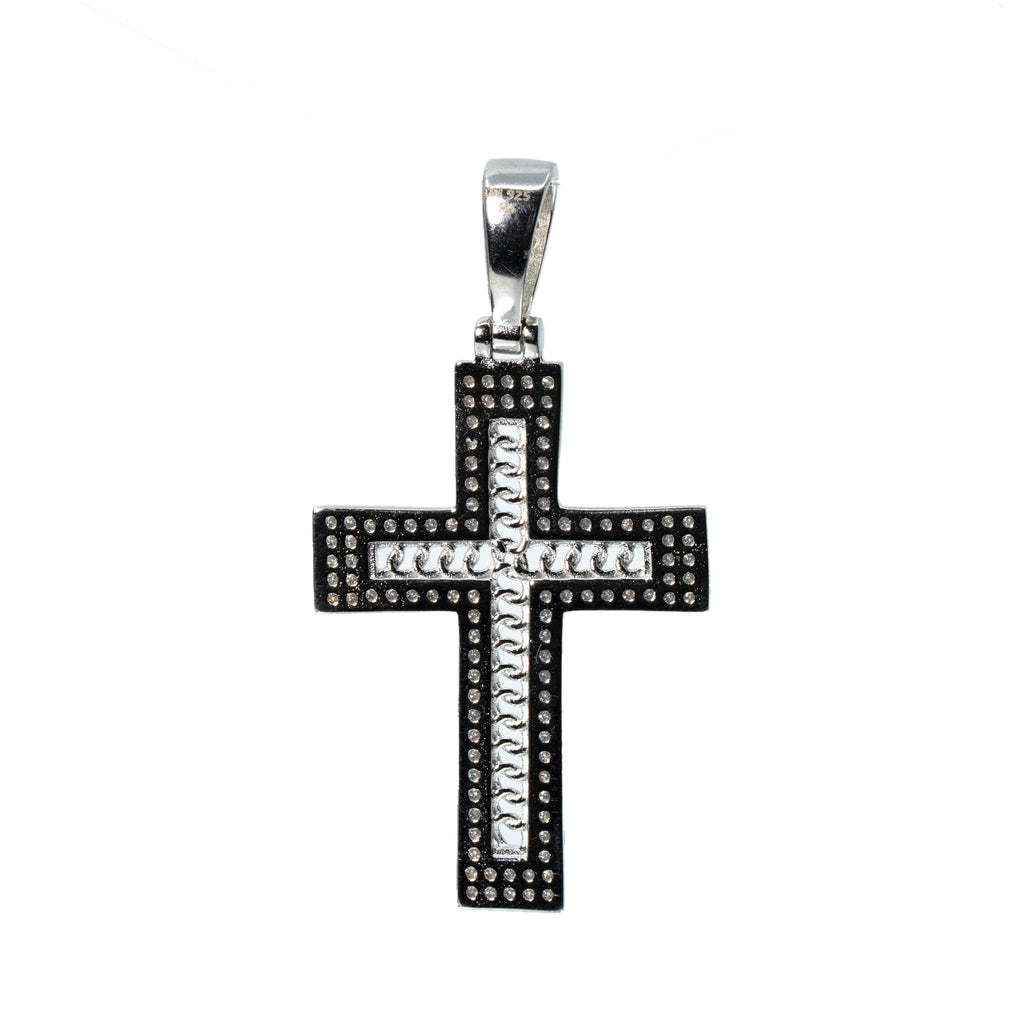 925 Sterling Silver Moissanite Pave Cross Pendant with Chain Detail, 1.0ct (2)