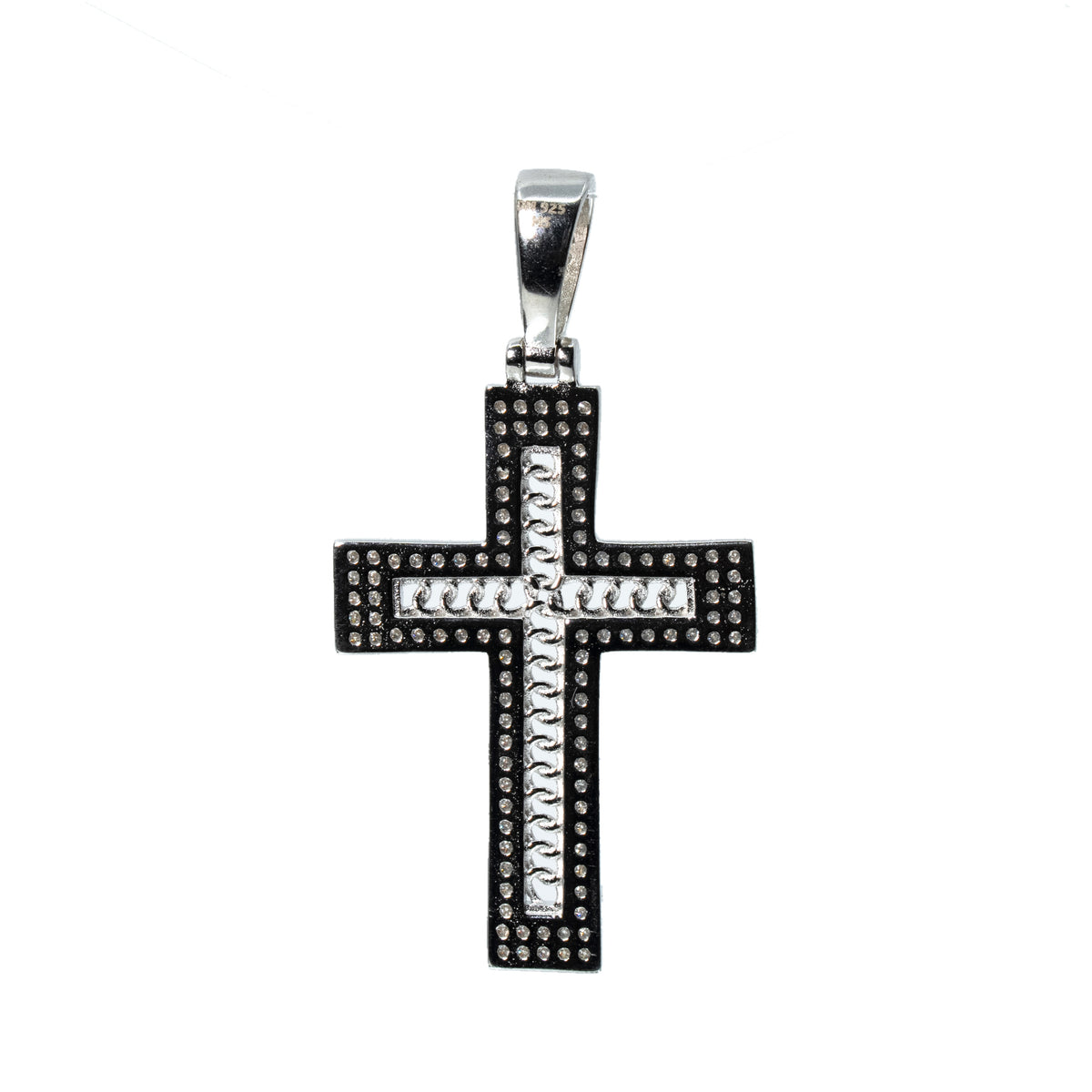 925 Sterling Silver Moissanite Pave Cross Pendant with Chain Detail, 1.0ct (2)