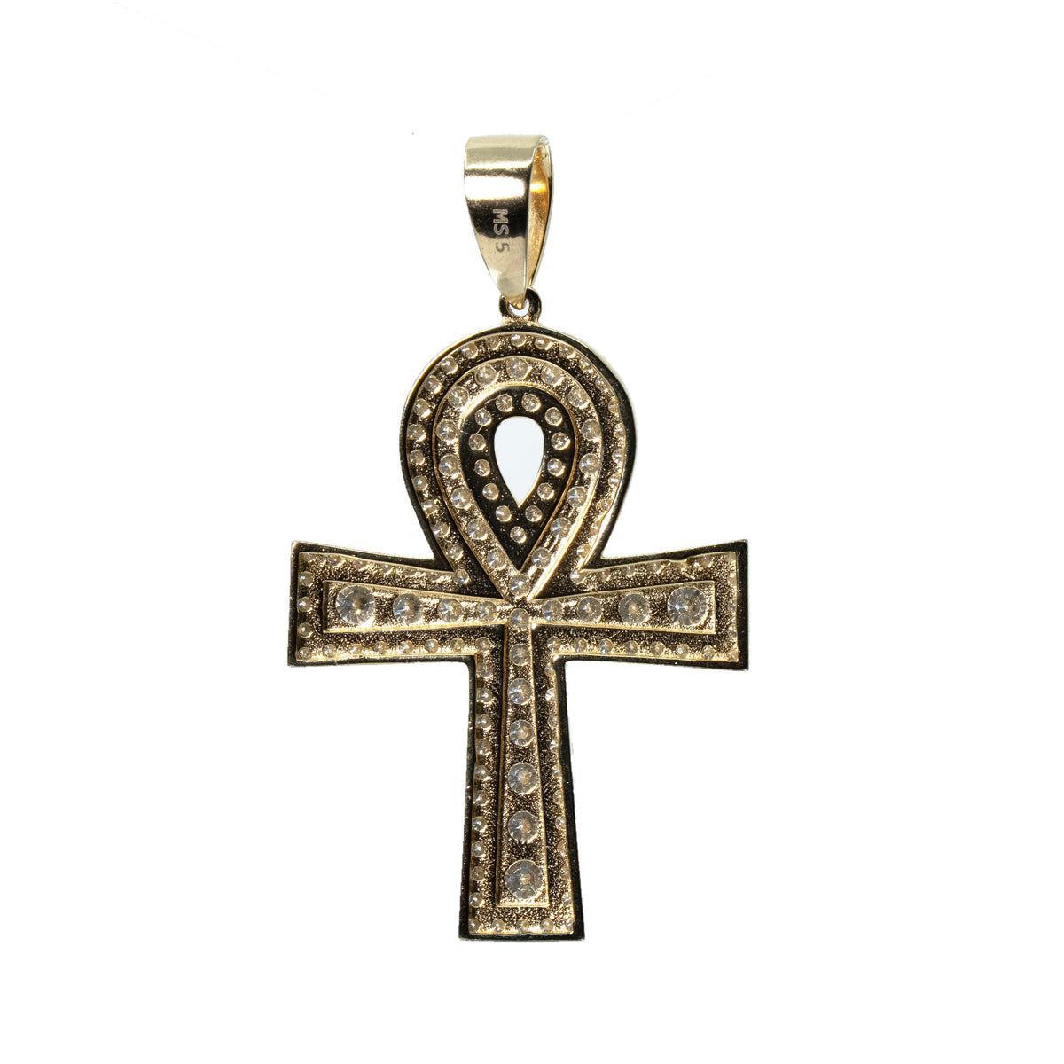 14K Gold Over Silver Iced Out Moissanite Ankh Cross Pendant 2.00ct (2)