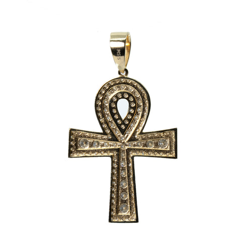 14K Gold Over Silver Iced Out Moissanite Ankh Cross Pendant 2.00ct (2)