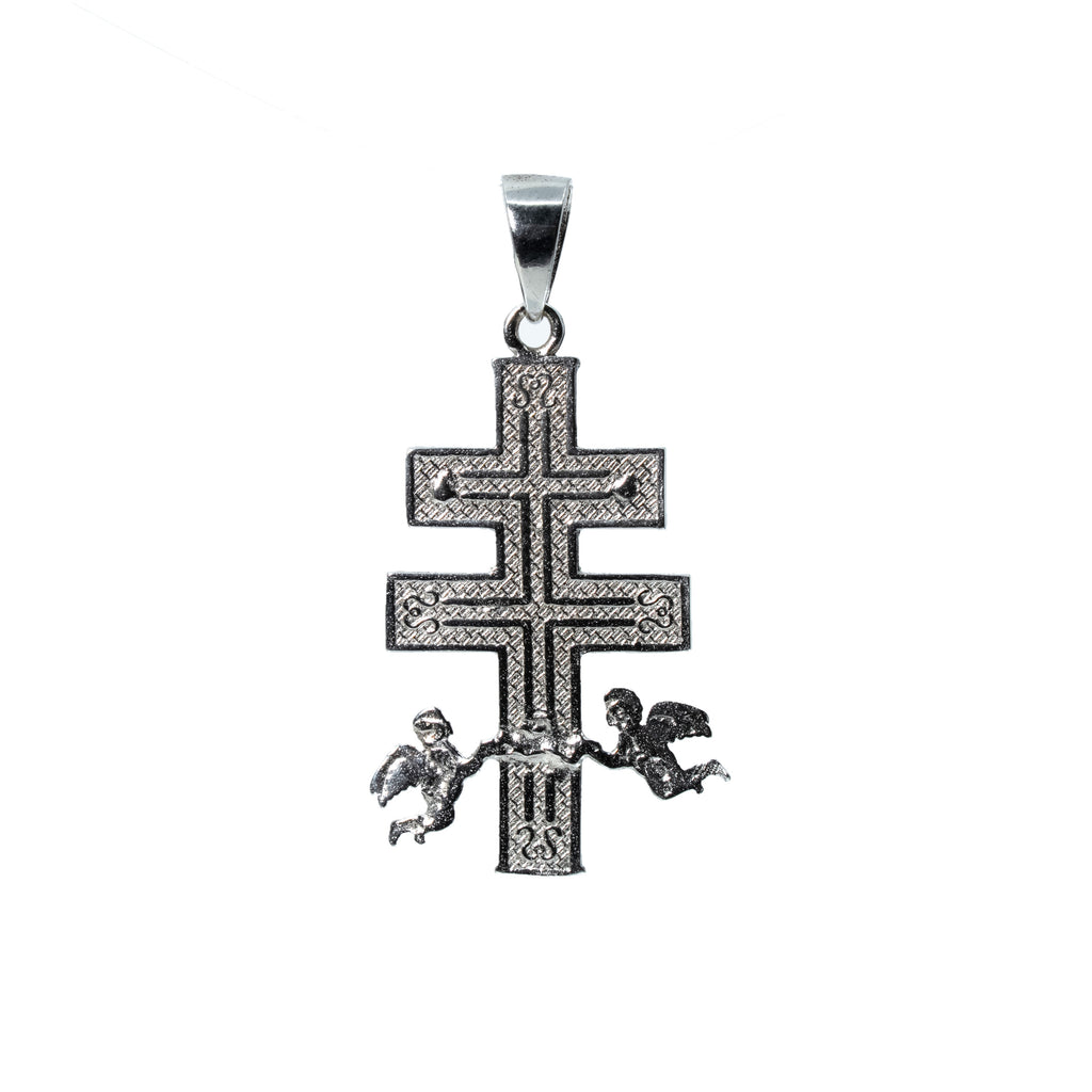 925 Sterling Silver Caravaca Cross Pendant with Christ and Angels, 2.28g (2)