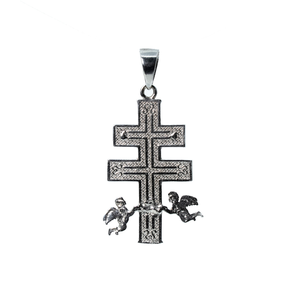 925 Sterling Silver Caravaca Cross Pendant with Christ and Angels, 2.28g (2)