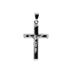 Polished 925 Sterling Silver Tubular Crucifix Pendant with Jesus Figure