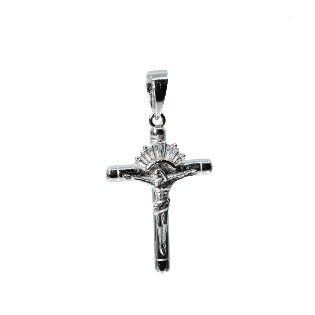 Sterling Silver Moissanite Baguette Radiant Crucifix Pendant 0.5ct