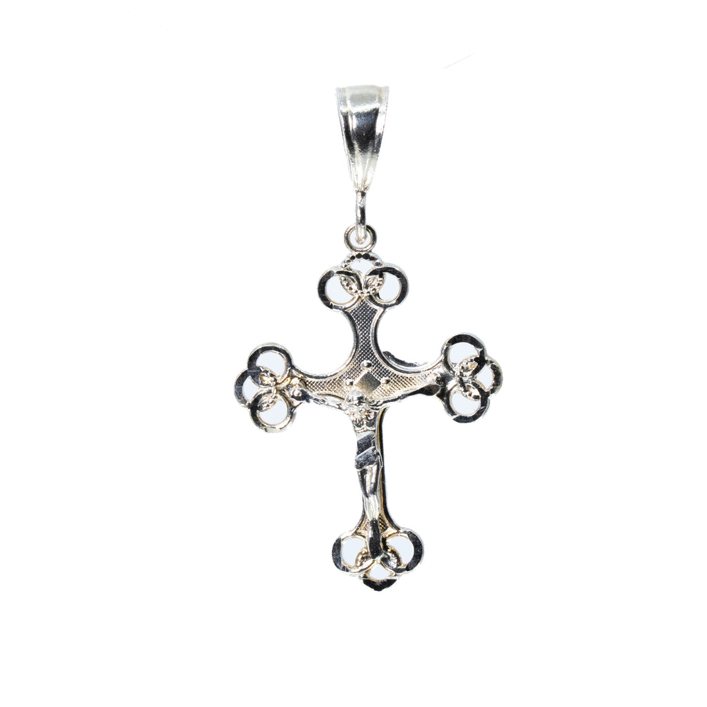 Ornate Sterling Silver 925 Filigree Crucifix Pendant with Textured Detailing