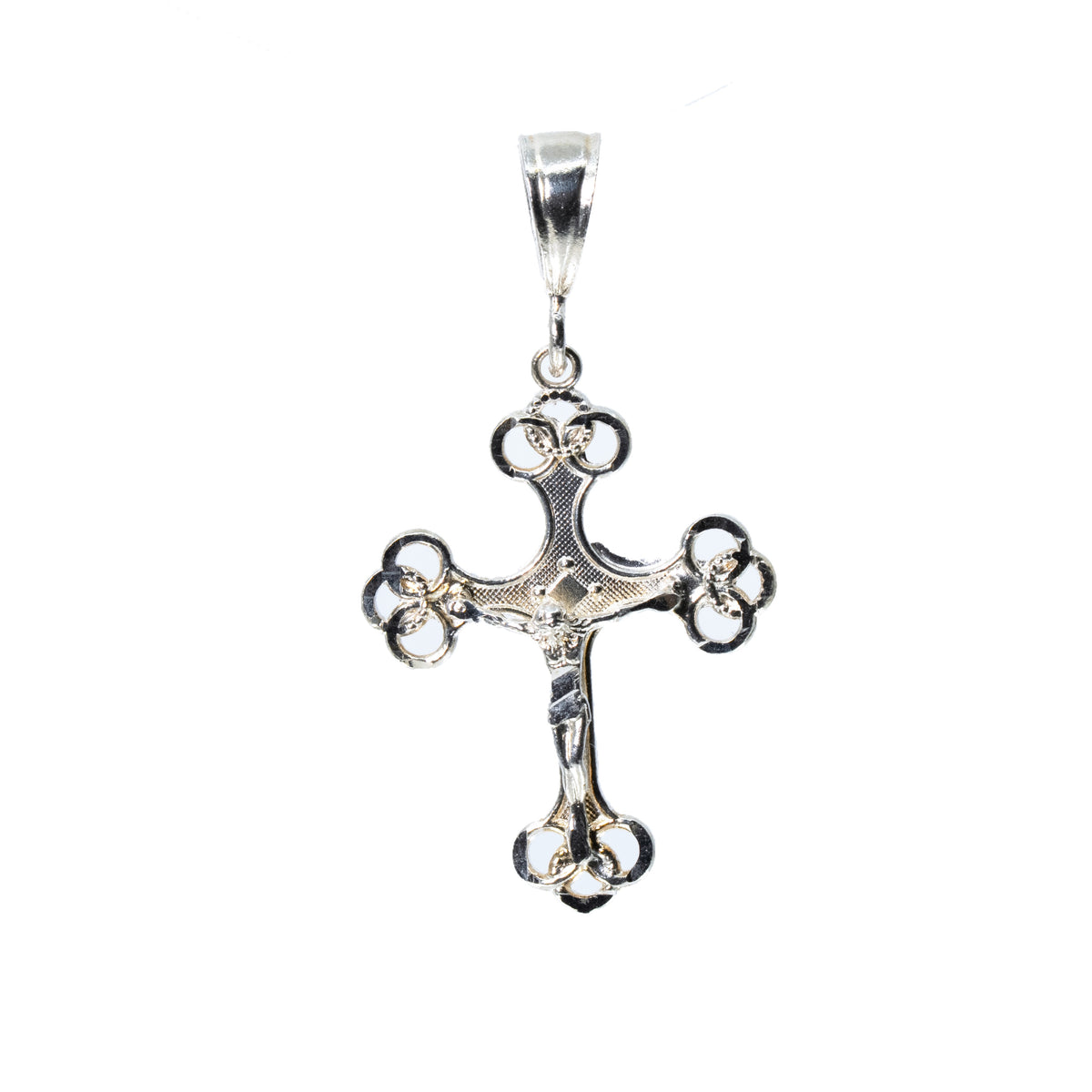 Ornate Sterling Silver 925 Filigree Crucifix Pendant with Textured Detailing