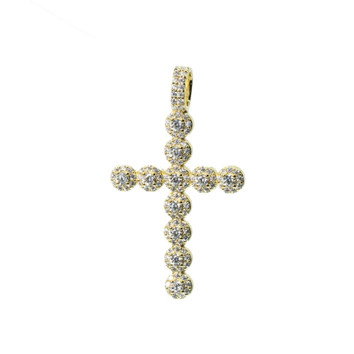 14K Gold Over Silver Moissanite Pave Ball Cross Pendant 1.5ct