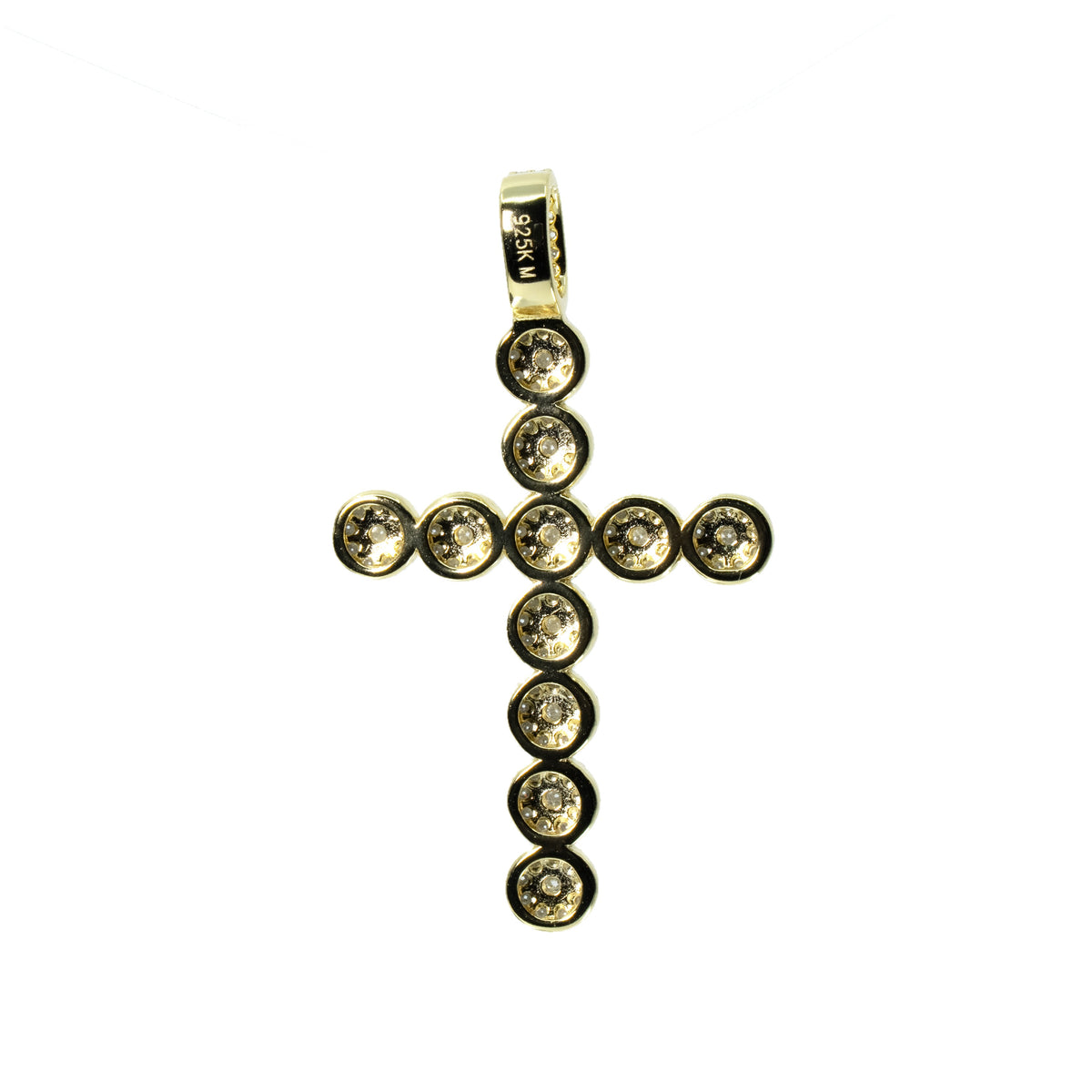 14K Gold Over Silver Moissanite Pave Ball Cross Pendant 1.5ct (2)