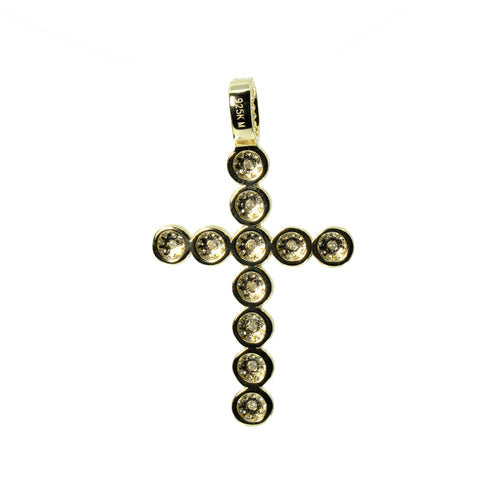 14K Gold Over Silver Moissanite Pave Ball Cross Pendant 1.5ct (2)