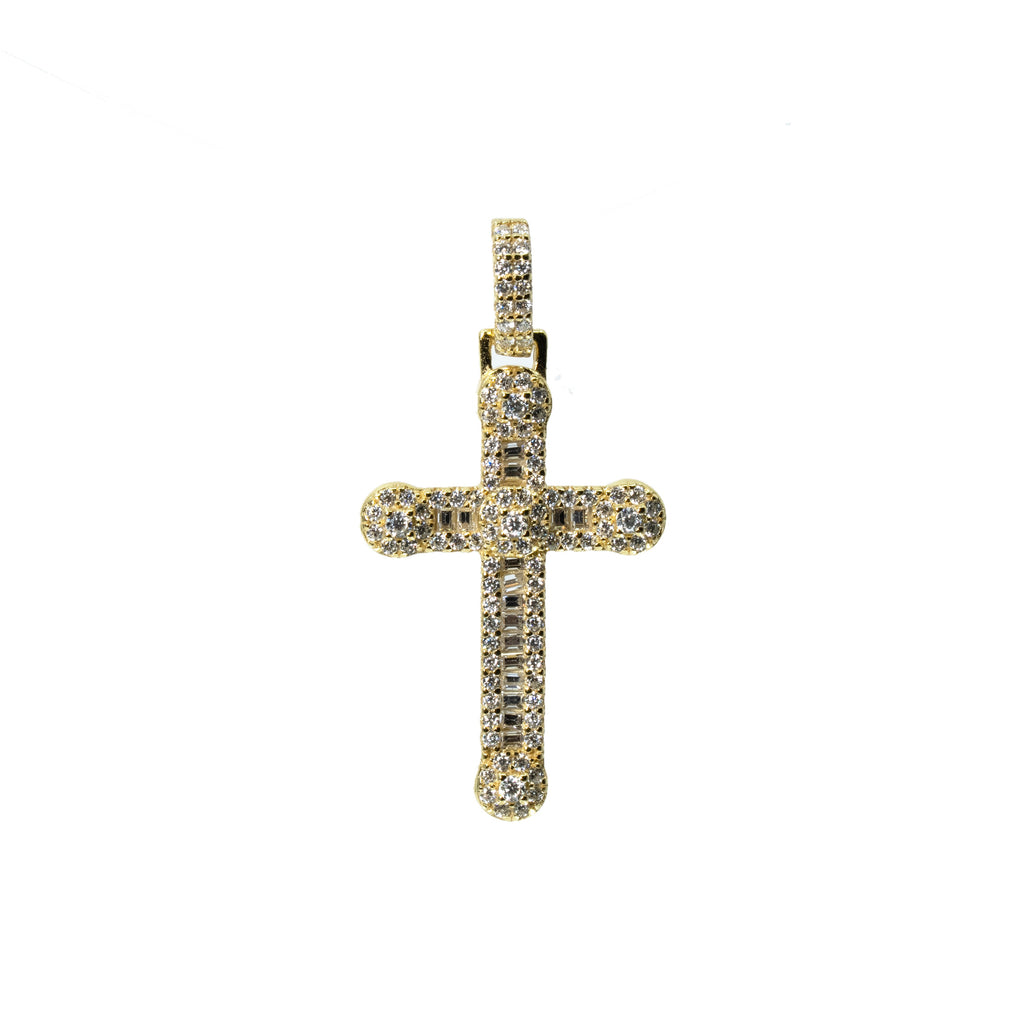 14K Gold Over Silver Moissanite Pave Cross Pendant 0.77ct