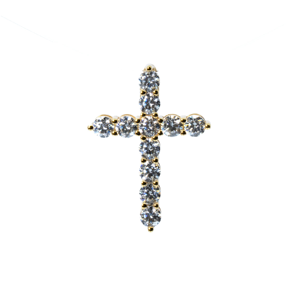 14K Gold Over Silver Moissanite Round Stone Cross Pendant 1.10ct