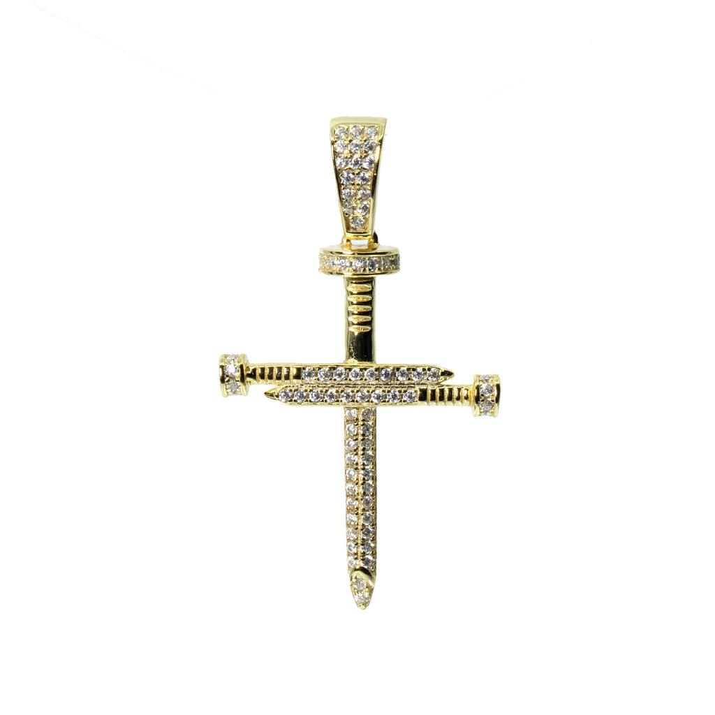 14K Gold Over Silver Cross Pendant with Moissanite