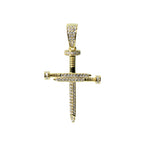 14K Gold Over Silver Cross Pendant with Moissanite