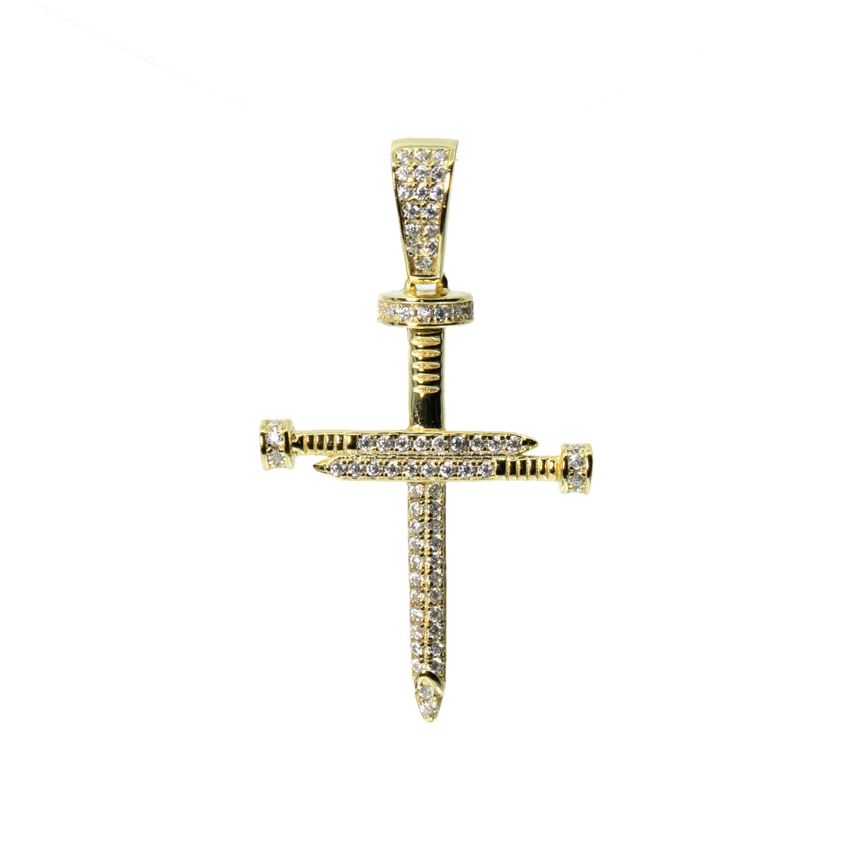 14K Gold Over Silver Cross Pendant with Moissanite