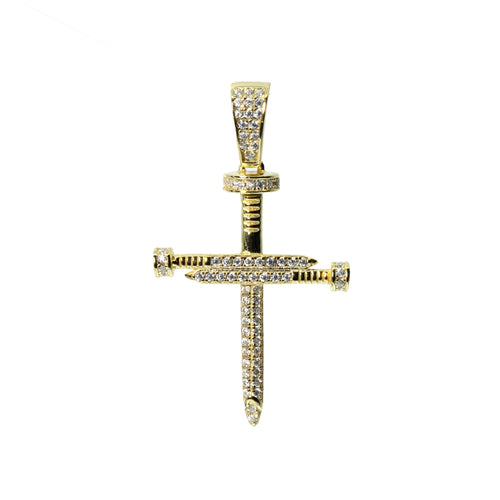 14K Gold Over Silver Cross Pendant with Moissanite