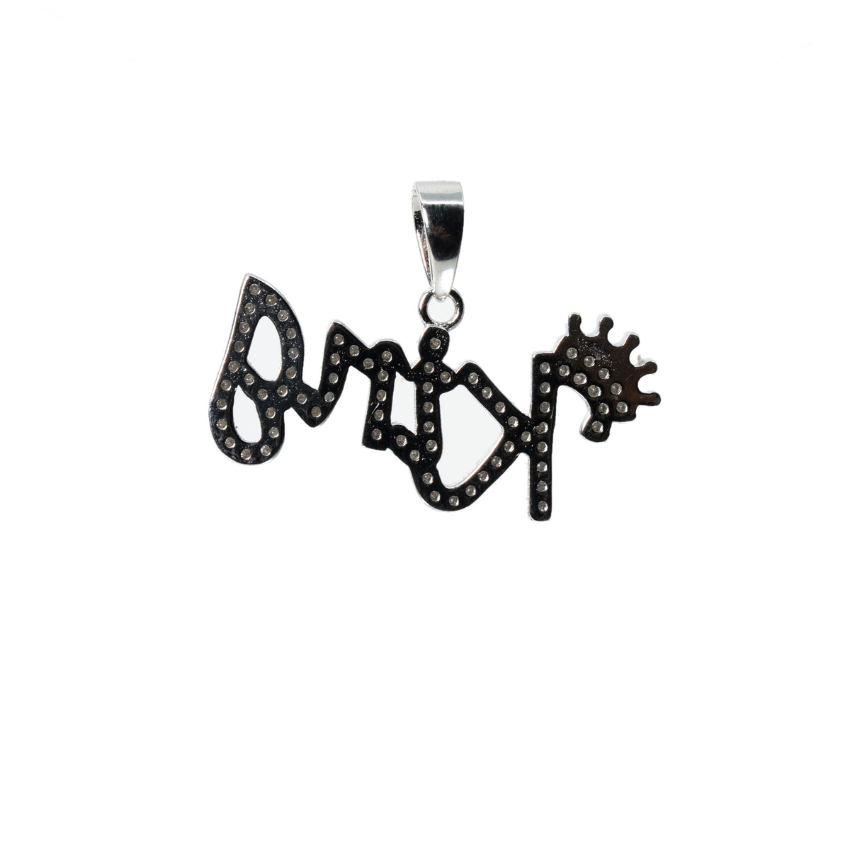 Silver 'King' Crown Word Pendant with Moissanite (2)