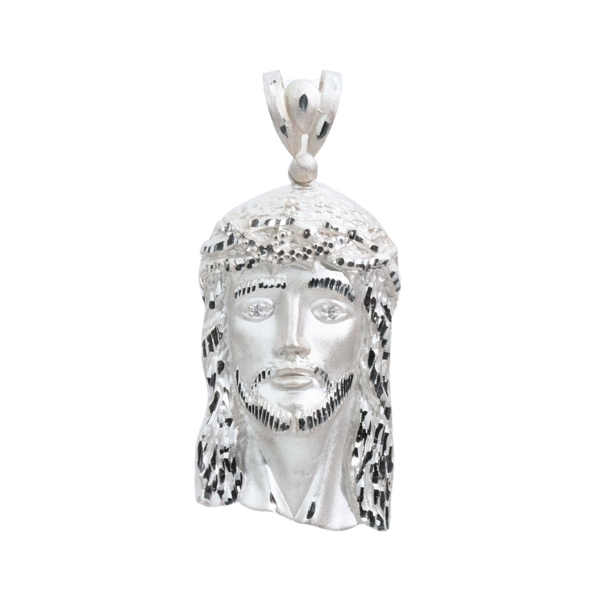 925 Sterling Silver Jesus Face Pendant with Crown of Thorns Detail