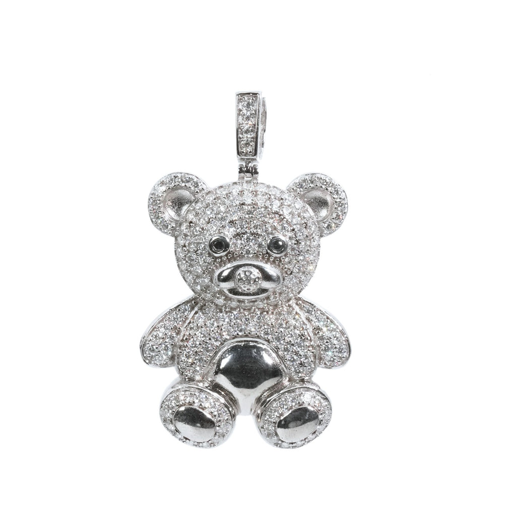 925 Sterling Silver Teddy Bear Pendant with 3ct Moissanite