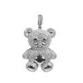 925 Sterling Silver Teddy Bear Pendant with 3ct Moissanite