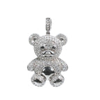 925 Sterling Silver Teddy Bear Pendant with 3ct Moissanite