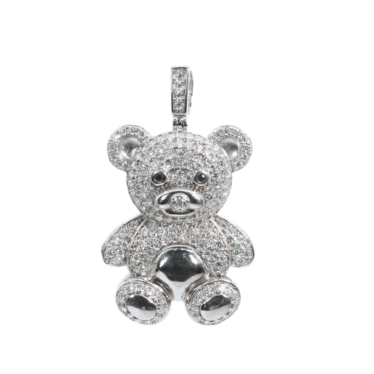 925 Sterling Silver Teddy Bear Pendant with 3ct Moissanite
