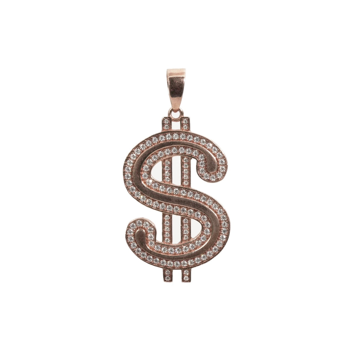 14K Rose Gold Over Silver Dollar Sign Moissanite Pavé Pendant for Men 2.1ct