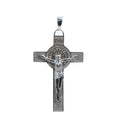 Textured 925 Sterling Silver Crucifix Pendant with Saint Benedict Medal