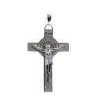 Textured 925 Sterling Silver Crucifix Pendant with Saint Benedict Medal