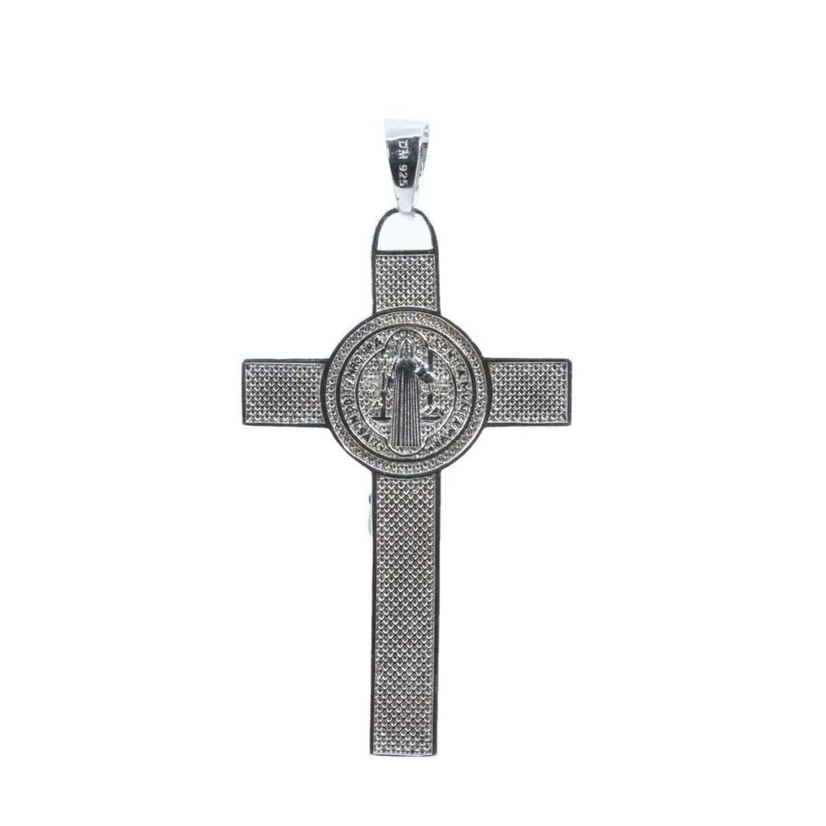 Textured 925 Sterling Silver Crucifix Pendant with Saint Benedict Medal (2)
