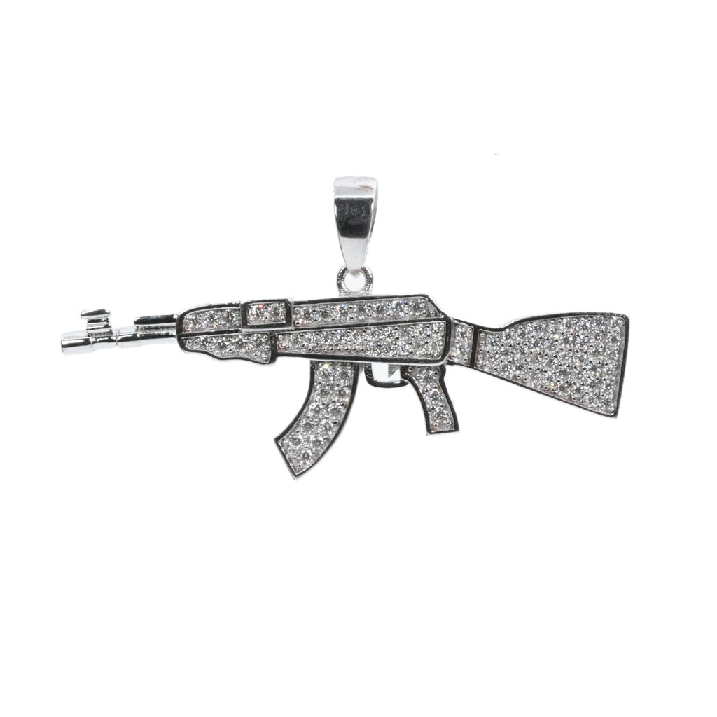 AK-47 Rifle Pendant in 925 Sterling Silver with Pave Moissanite 2ct