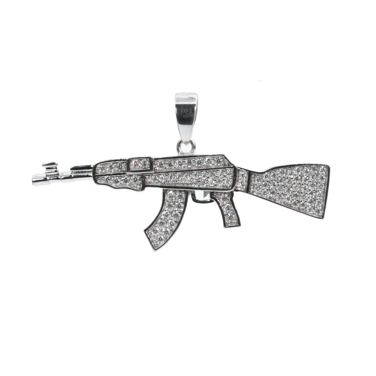AK-47 Rifle Pendant in 925 Sterling Silver with Pave Moissanite 2ct