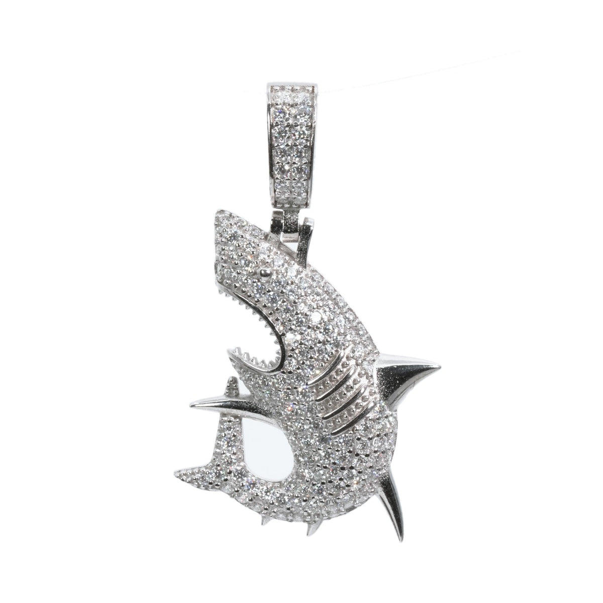 Iced Shark Design 925 Silver Moissanite 2ct Pendant