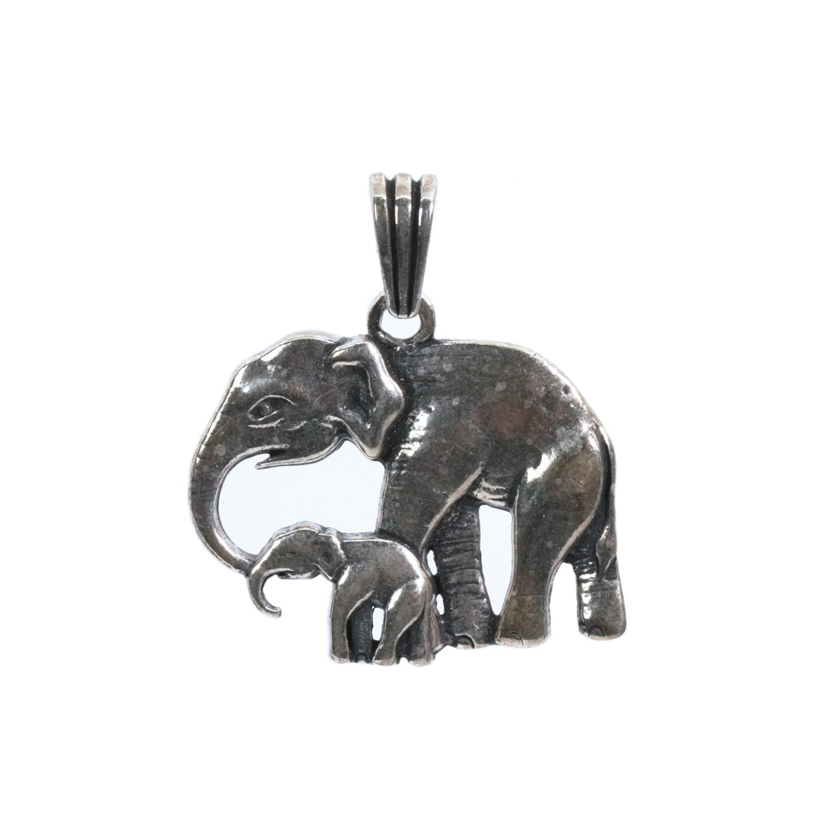 Sterling Silver 925 Elephant and Calf Cutout Pendant